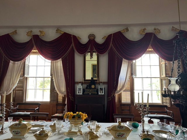 Drapes newly installed over our undercurtains at Hyde Hall in Cooperstown, NY