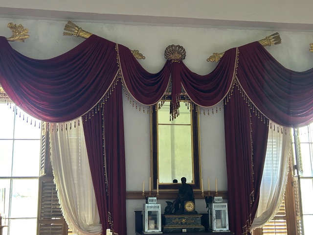 Close up of our drapes installed over our undercurtains at Hyde Hall in Cooperstown, NY