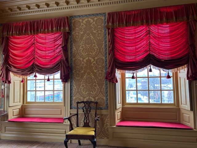 Schuyler Mansion Yellow Parlor in Albany NY . Figured worsted and fringe

