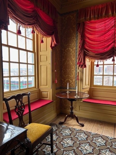 Schuyler Mansion Yellow Parlor in Albany NY. Figured worsted and fringe
