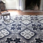 Maple leaf ingrain carpet reproduction in blues and white