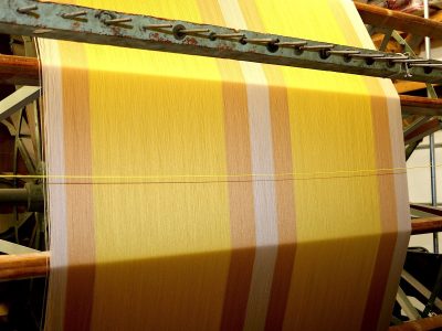 This is the silk warp for the Lincoln Damask for the drapery in the parlors at the Lincoln Home in Springfield IL. The pattern is created largely by the by the warp colors so we had to get the colors correct in a thread by thread sequence.