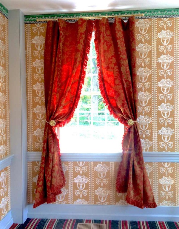  A woven damask designed by Marguerite Garthwaite in 1751. The painting is in the Victoria and Albert Museum. The carpet is a reproduction of a fragment at Old Sturbridge Village but also appears in the Silas Burton draft book.