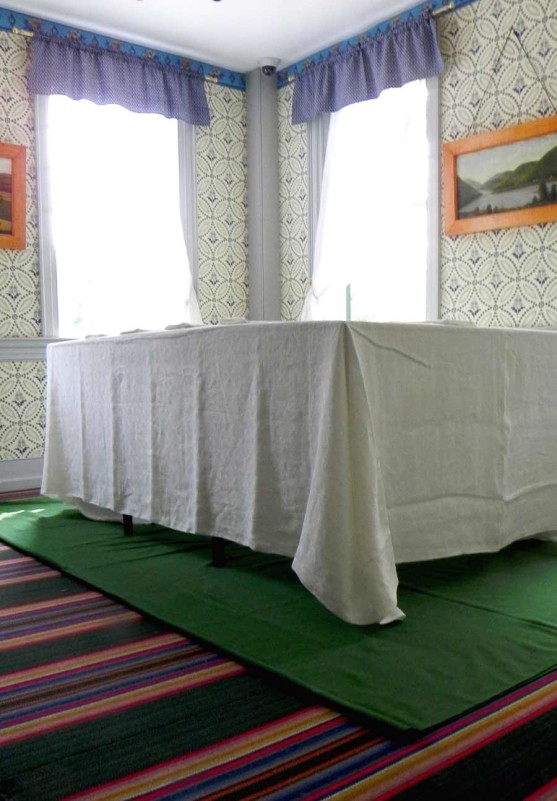 Tablecloth, napkins, Venetian carpet, valances and under curtains at the Emma Hale House